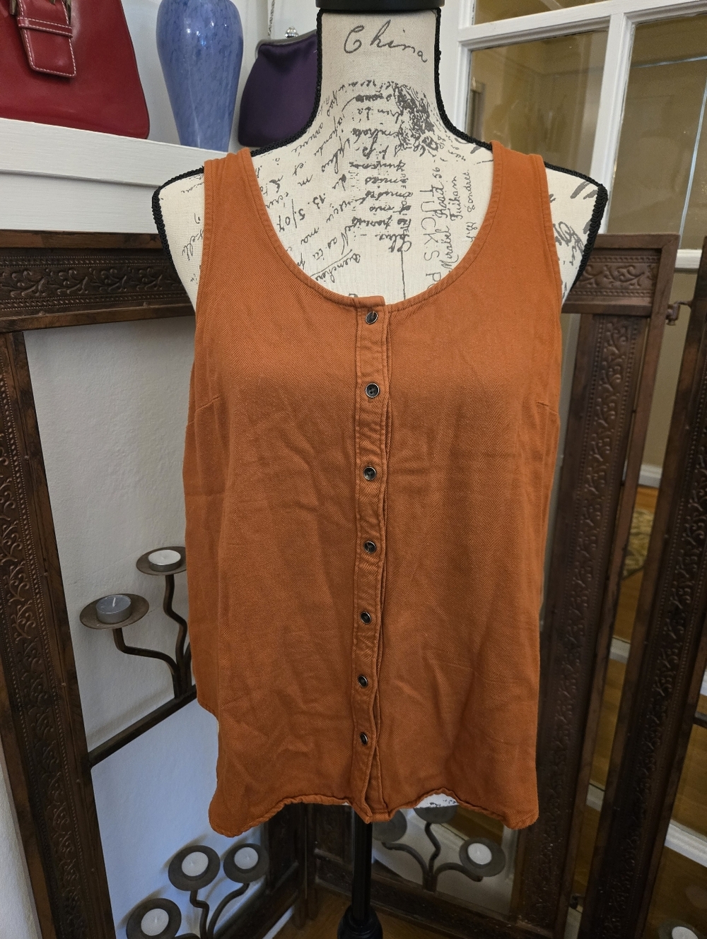 3 For $20: Universal Thread Dark Orange Buttoned Tank, Sz S